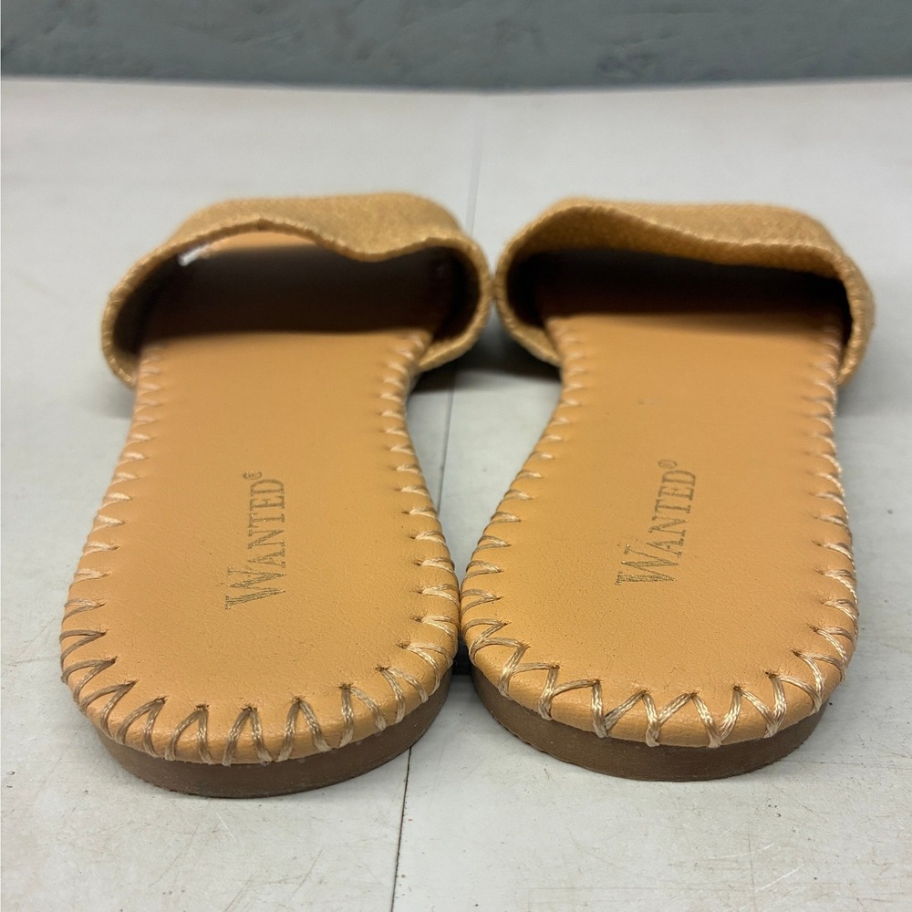 Wanted Ariel Sandals Slide Womens 6.5 Tan Straw Square Toe Flat Summer Beach - Picture 7 of 11